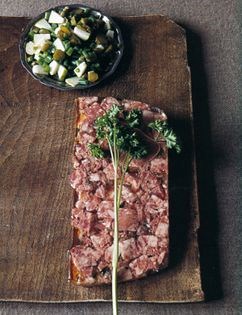 Fromage de tête with green sauce (Fromage de tête, sauce verte)