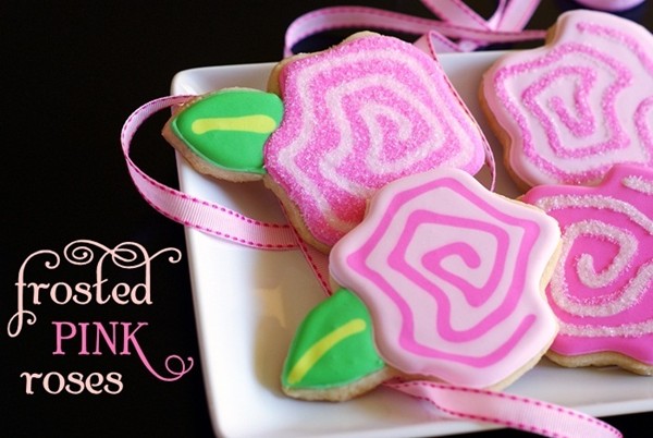 Frosted pink rose cookies