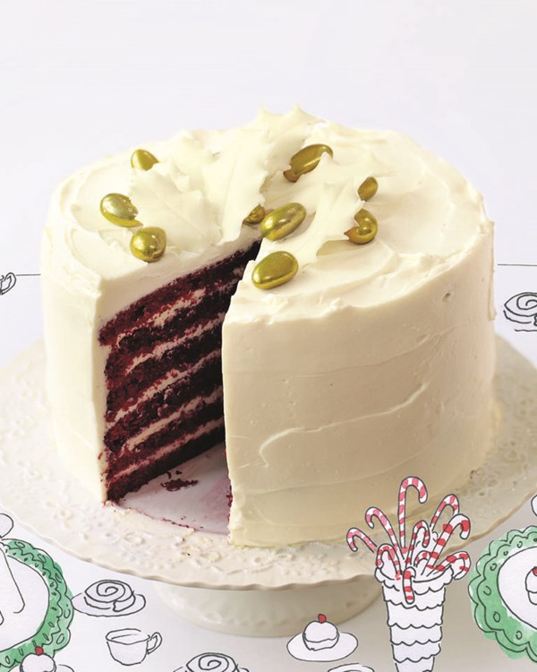 Frosted red velvet layer cake
