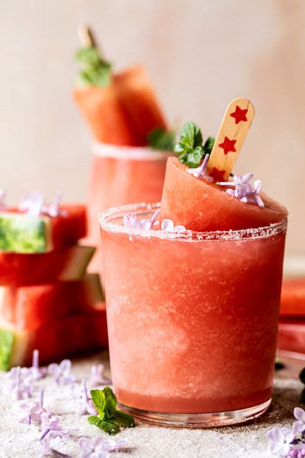 Frosted watermelon rosemary frosé