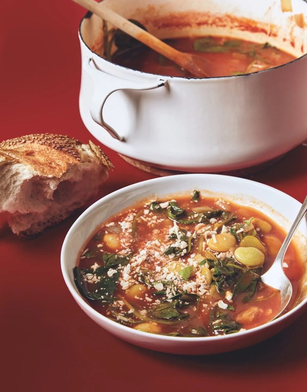 Frozen beans and greens soup