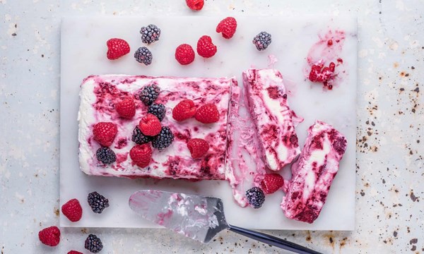 Frozen berries and labneh with honey