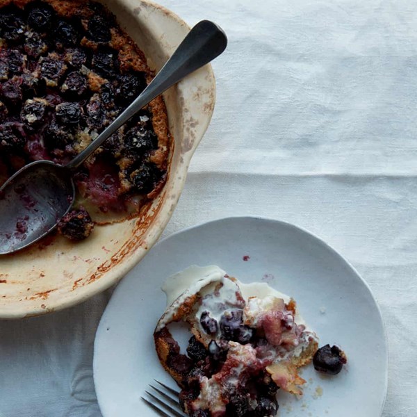 Frozen cherry and smoked salt clafoutis