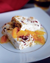 Frozen fruit nougat with citrus sauce