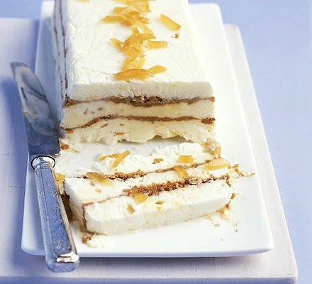Frozen lemon and ginger yoghurt terrine