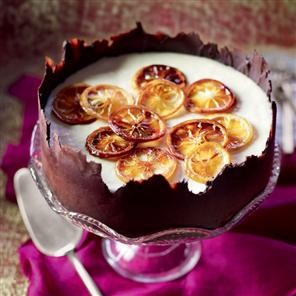 Frozen lemon soufflé in a chocolate shell