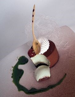 Frozen mint mousse with a frosty chocolate shell