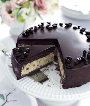 Frozen mocha cake with chocolate ganache glaze