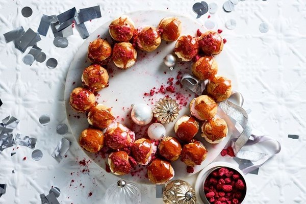 Frozen Neapolitan profiterole wreath