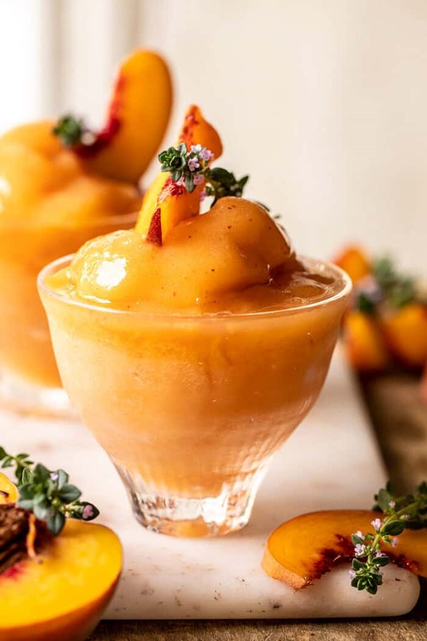 Frozen peach rosé slushy