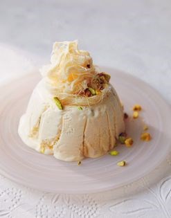 Frozen pistachio, mastic & honey creams
