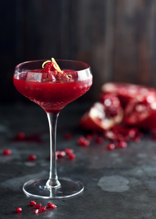 Frozen raspberry pomegranate cocktail with fresh lime and vodka recipe
