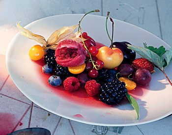 Fruit in lemon-verbena syrup
