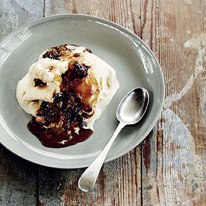 Fruit mince in verjuice syrup with ice cream