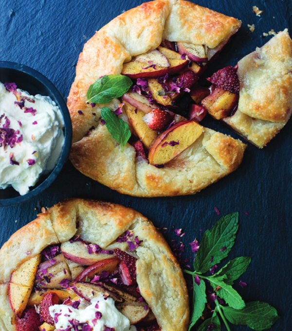 Fruit rose tart with rose whipped cream