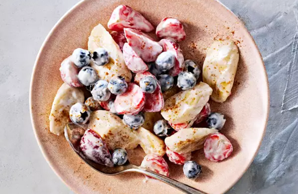 Fruit salad with cinnamon-honey yogurt
