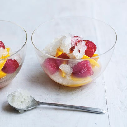 Fruit salad with lime and chilli snow