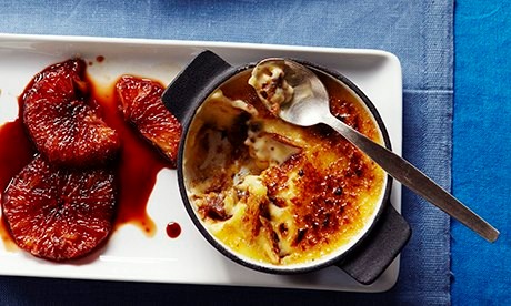 Fruitcake brulee with caramelised oranges