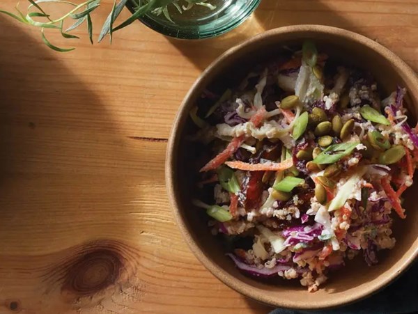 Fruited red and green winter slaw [plant-based mayo]