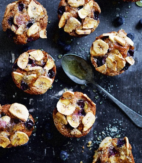 Fruity breakfast blueberry and banana muffins