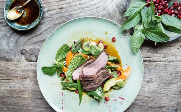 Fruity salad & Vietnamese roasted duck with five-spice marinade