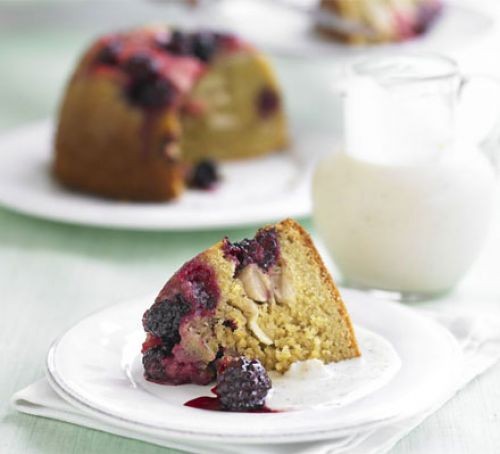 Fruity sponge pudding and custard