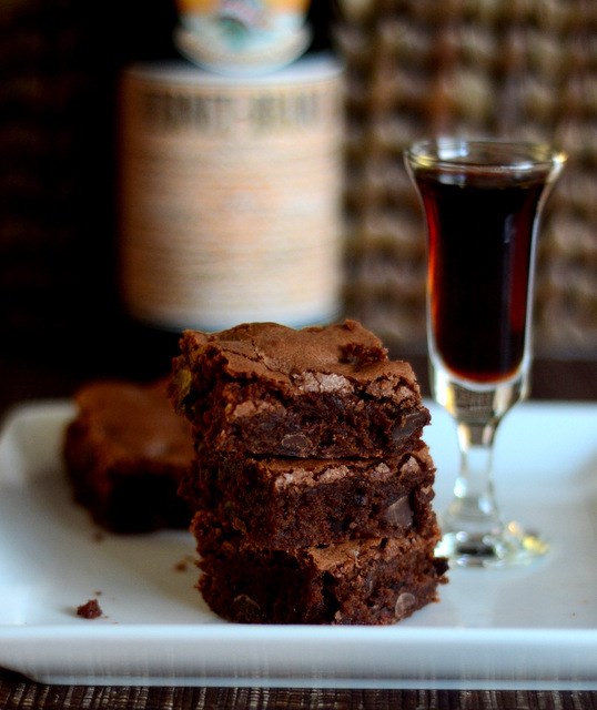 Fudgy Fernet Branca brownies with cacao nibs and chocolate chips