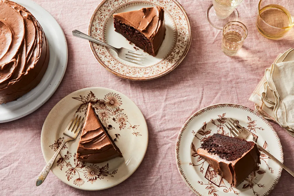 Fudgy gluten-free chocolate cake with hazelnut frosting