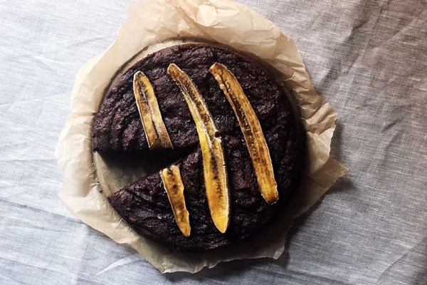 Fudgy vegan banana-brownie cake you can eat for breakfast