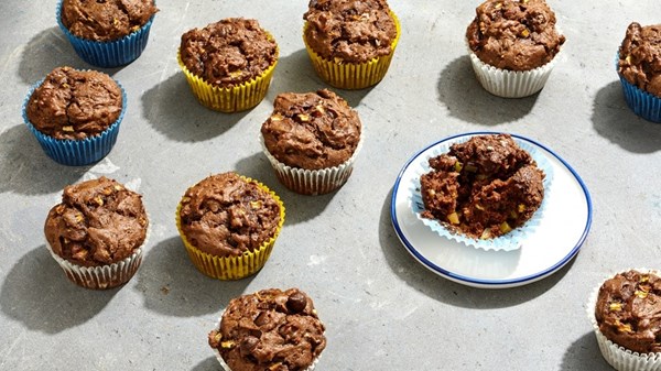 Fudgy zucchini muffins