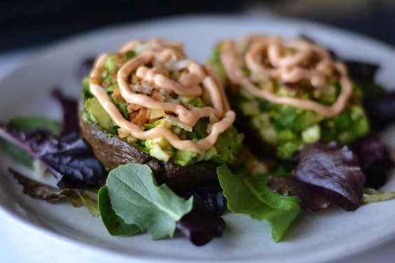 Full-belly stuffed and baked avocado