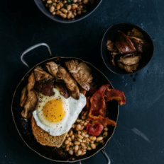Full English breakfast with braised shiitakes