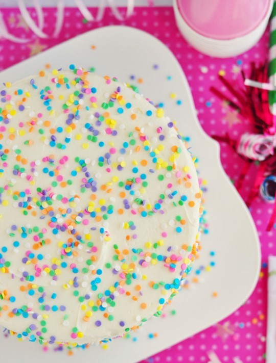 Funfetti layer cake with whipped vanilla frosting