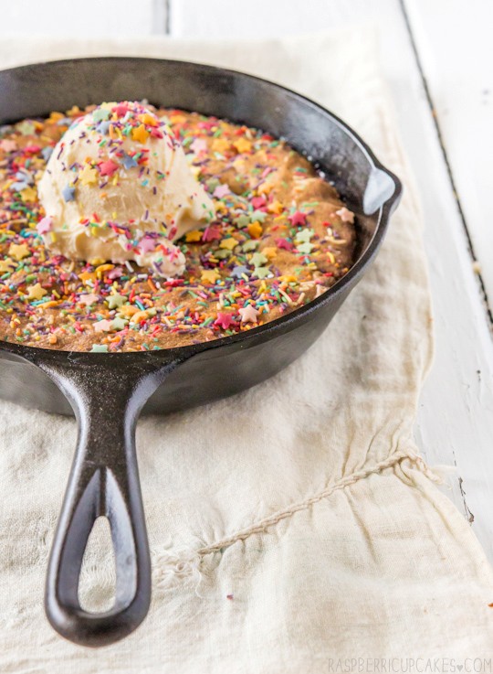 Funfetti skillet cookie with white chocolate chips