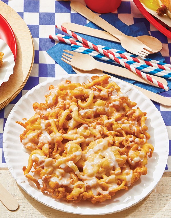 Funnel cakes with powdered sugar glaze