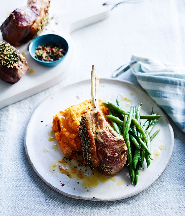Furikake lamb rack with carrot-ginger purée