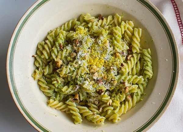 Fusilli with avocado pesto