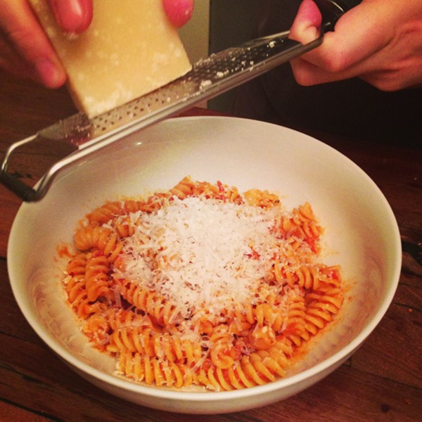 Fusilli with bacon tomato sauce