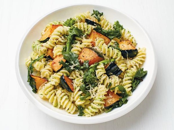 Fusilli with broccoli rabe pesto and squash 