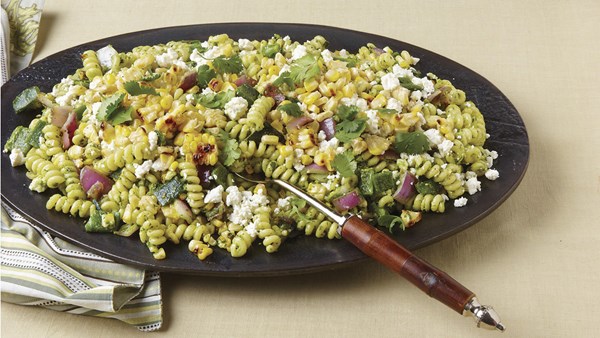Fusilli with charred corn and poblanos