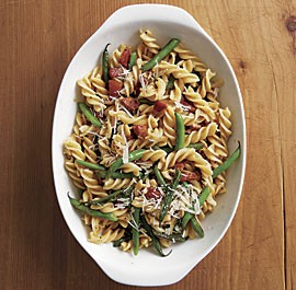 Fusilli with green beans, pancetta, and Parmigiano