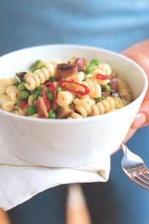 Fusilli with kumara, chilli, minted peas and Parmesan