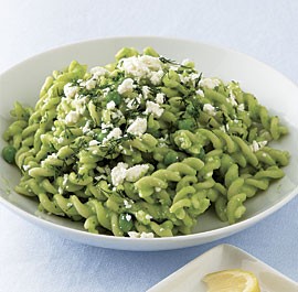 Fusilli with peas and feta