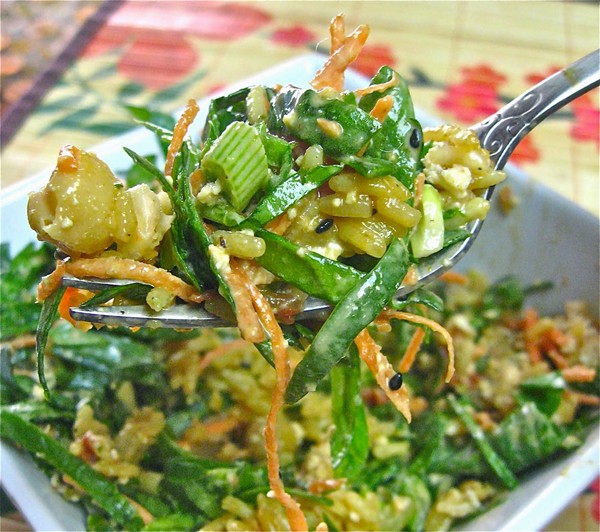 Fusion rice bowl with nori garlic ranch sauce