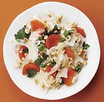Fuyu persimmon and fennel salad with hazelnuts