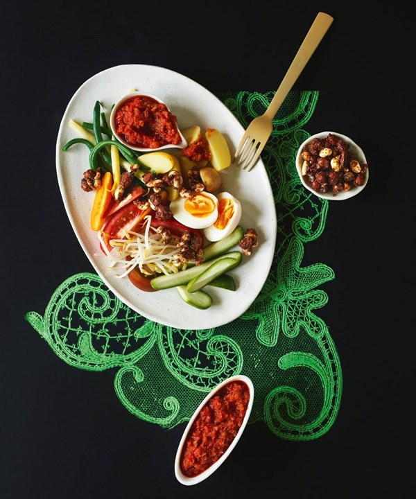 Gado gado with tomato sambal & crunchy, sticky peanuts [Martha Bogard]