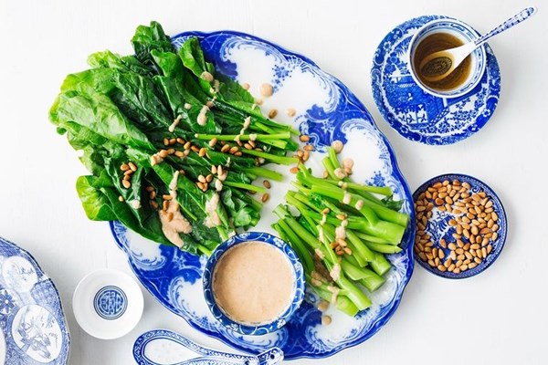 Gai lan with pine nut sauce and sesame