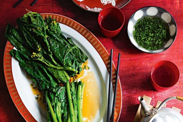 Gai lan with schmaltz