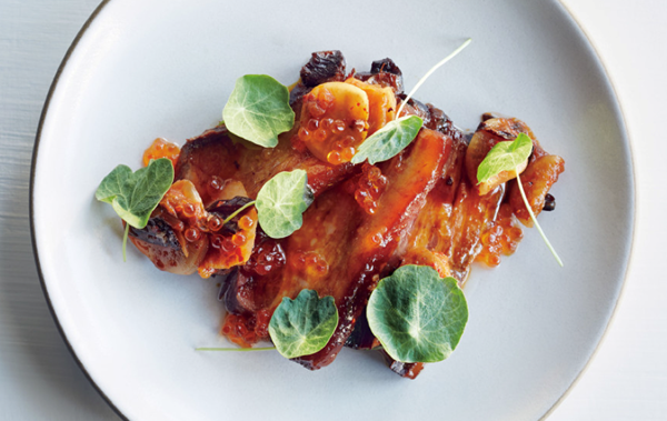Galangal-braised pork belly with trout roe
