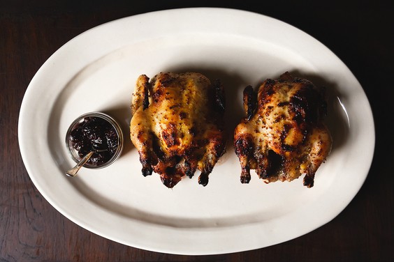 Game hens with roasted grape mostarda